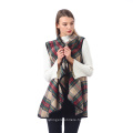 Womens Lapel Sleeveless Open Front Hem Plaid Vest Cardigan Jacket With Pockets